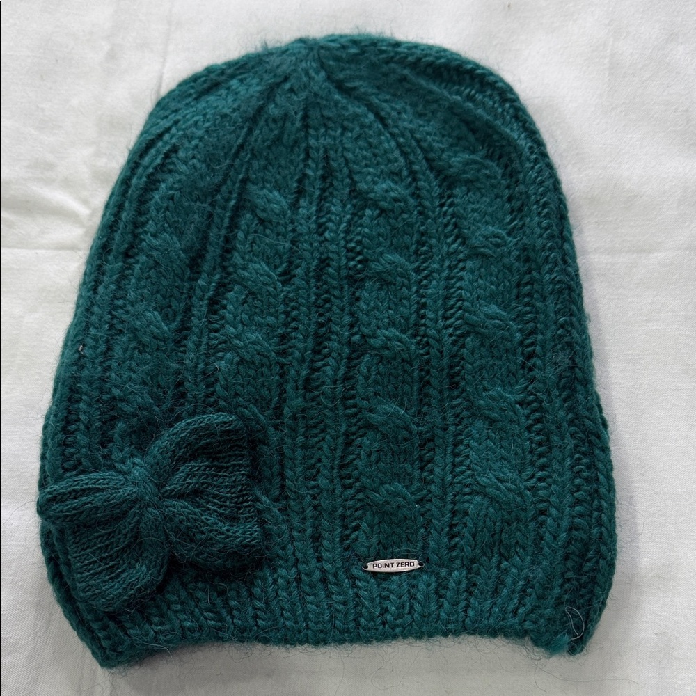 Point Zero Teal Knit Beanie with Bow